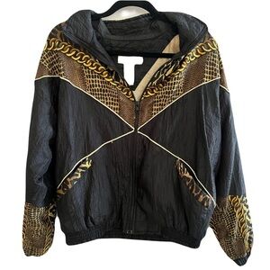 Lauren Brooke Black & Gold Animal Print Chain Style Vintage Jacket Size Small